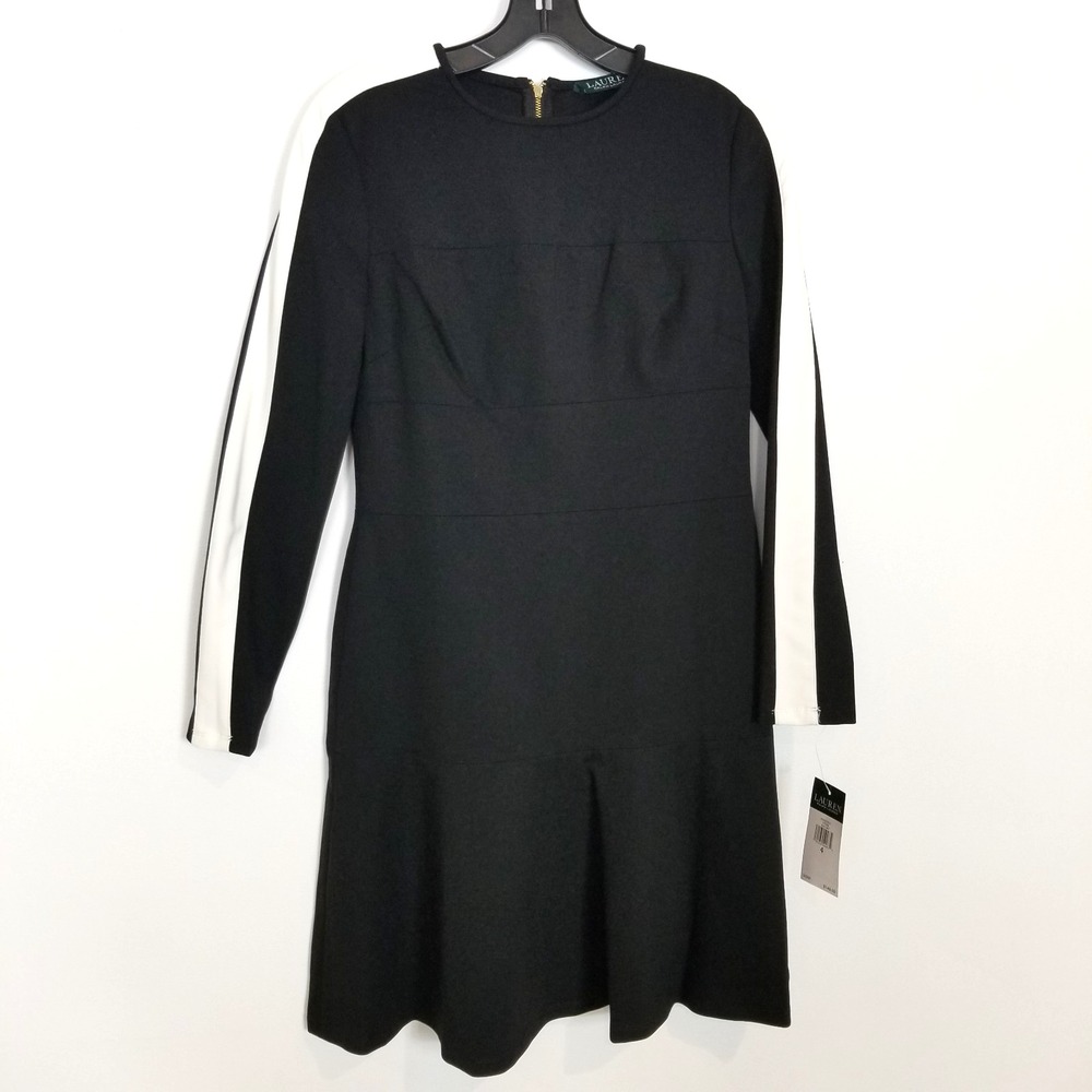 Lauren Ralph Lauren Women Black Knee-length Dress Sz‎ 4 Long Sleeve Ponte